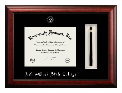 Lewis-Clark State College Diploma with Tassel Box Frame in Satin Mahogany with Black Mat for document: 8 1/2"h x 11"w  