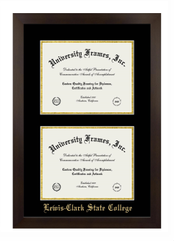 Lewis-Clark State College Double Diploma Frame in Manhattan Espresso with Black & Gold Mats for document: 8 1/2"h x 11"w  , document: 8 1/2"h x 11"w  