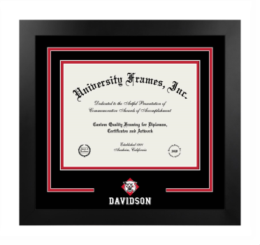 Davidson College Logo Mat Frame in Manhattan Black with Black & Red Mats for document: 8 1/2"h x 11"w  