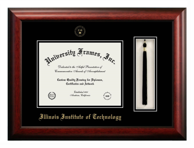 Illinois Institute of Technology Diploma with Tassel Box Frame in Satin Mahogany with Black & Black Mats for document: 8 1/2"h x 11"w  