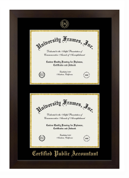 Certified Public Accountant Double Diploma Frame in Manhattan Espresso with Black & Gold Mats for document: 8 1/2"h x 11"w  , document: 8 1/2"h x 11"w  