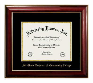 St. Cloud Technical & Community College Diploma Frame in Classic Mahogany with Gold Trim with Black & Gold Mats for document: 8 1/2"h x 11"w  