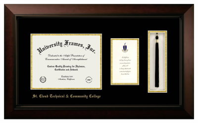 St. Cloud Technical & Community College Diploma with Announcement & Tassel Box Frame in Legacy Black Cherry with Black & Gold Mats for document: 8 1/2"h x 11"w  , diploma: 7"h x 4"w  