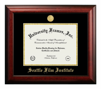 Seattle Film Institute Diploma Frame in Satin Mahogany with Black & Gold Mats for document: 8 1/2"h x 11"w  