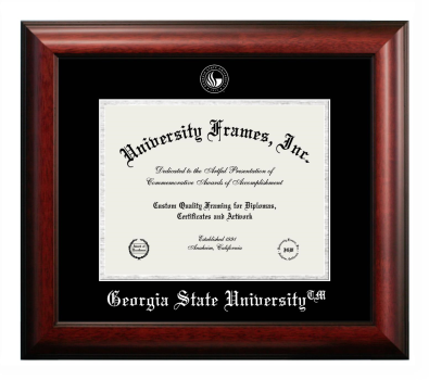Georgia State University Diploma Frame in Satin Mahogany with Black & Silver Mats for document: 8 1/2"h x 11"w  