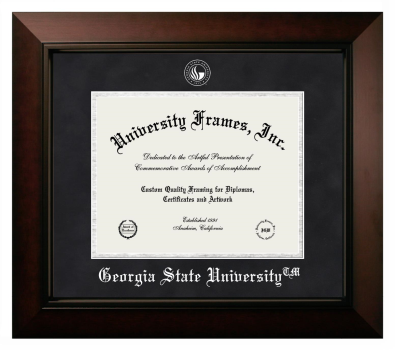 Georgia State University Diploma Frame in Legacy Black Cherry with Black Suede & Silver Mats for document: 8 1/2"h x 11"w  