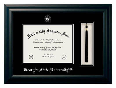 Georgia State University Diploma with Tassel Box Frame in Satin Black with Black & Black Mats for document: 8 1/2"h x 11"w  