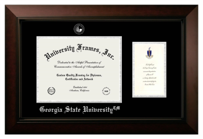 Georgia State University Diploma with Announcement Frame in Legacy Black Cherry with Black & Silver Mats for document: 8 1/2"h x 11"w  , diploma: 7"h x 4"w  