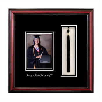 Georgia State University 5 x 7 Portrait with Tassel Box Frame in Petite Cherry with Black & Black Mats