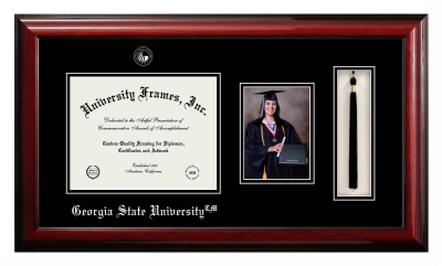 Georgia State University Diploma with 5 x 7 Portrait & Tassel Box Frame in Classic Mahogany with Black & Black Mats for document: 8 1/2"h x 11"w  
