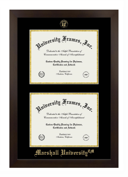 Marshall University Double Diploma Frame in Manhattan Espresso with Black & Gold Mats for document: 8 1/2"h x 11"w  , document: 8 1/2"h x 11"w  
