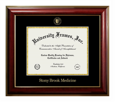 Stony Brook Medicine Diploma Frame in Classic Mahogany with Gold Trim with Black & Gold Mats for document: 8 1/2"h x 11"w  