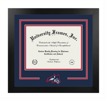 Stony Brook Medicine Logo Mat Frame in Manhattan Black with Navy Blue & Red Mats for document: 8 1/2"h x 11"w  