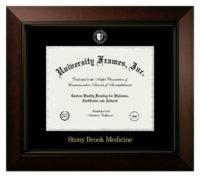 Stony Brook Medicine Diploma Frame in Legacy Black Cherry with Black & Silver Mats for document: 8 1/2"h x 11"w  
