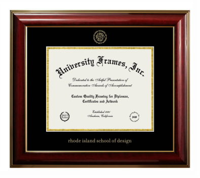 Rhode Island School of Design Diploma Frame in Classic Mahogany with Gold Trim with Black & Gold Mats for document: 8 1/2"h x 11"w  