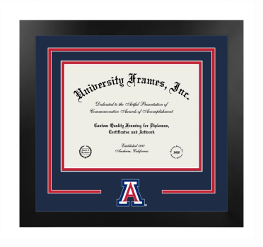 University of Arizona College of Agriculture, Life, and Environmental Sciences Logo Mat Frame in Manhattan Black with Navy Blue & Red Mats for document: 8 1/2"h x 11"w  