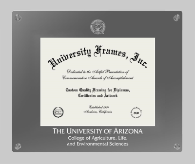 University of Arizona College of Agriculture, Life, and Environmental Sciences Lucent Clear-over-Smoke Frame in Lucent Smoke Moulding with Lucent Smoke Mat for document: 8 1/2"h x 11"w  