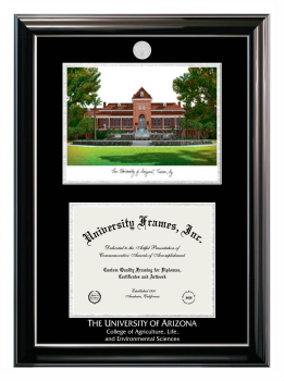 University of Arizona College of Agriculture, Life, and Environmental Sciences Double Opening with Campus Image (Stacked) Frame in Classic Ebony with Silver Trim with Black & Silver Mats for document: 8 1/2"h x 11"w  