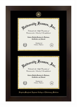 Virginia-Maryland Regional College of Veterinary Medicine Double Diploma Frame in Manhattan Espresso with Black & Gold Mats for document: 8 1/2"h x 11"w  , document: 8 1/2"h x 11"w  