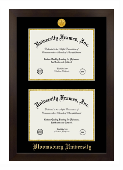 Bloomsburg University Double Diploma Frame in Manhattan Espresso with Black & Gold Mats for document: 8 1/2"h x 11"w  , document: 8 1/2"h x 11"w  
