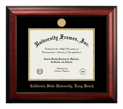 California State University, Long Beach Diploma Frame in Satin Mahogany with Black & Gold Mats for document: 8 1/2"h x 11"w  
