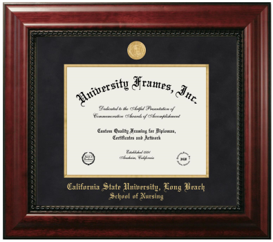 California State University, Long Beach School of Nursing Diploma Frame in Executive with Gold Fillet with Black Suede Mat for document: 8 1/2"h x 11"w  