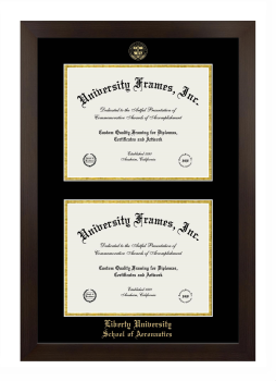 Liberty University School of Aeronautics Double Diploma Frame in Manhattan Espresso with Black & Gold Mats for document: 8 1/2"h x 11"w  , document: 8 1/2"h x 11"w  