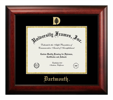 Dartmouth Diploma Frame in Satin Mahogany with Black & Gold Mats for document: 8 1/2"h x 11"w  