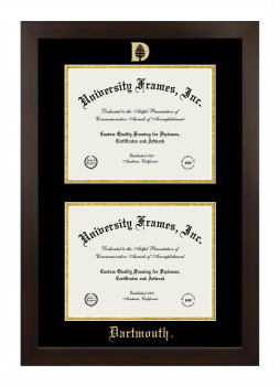 Dartmouth Double Diploma Frame in Manhattan Espresso with Black & Gold Mats for document: 8 1/2"h x 11"w  , document: 8 1/2"h x 11"w  