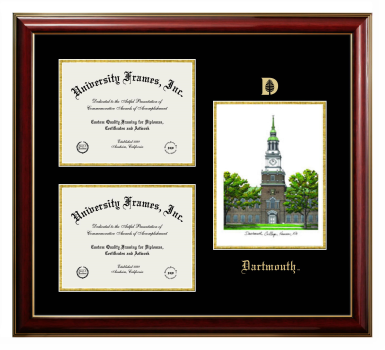 Dartmouth Triple Opening with Campus Image Frame in Classic Mahogany with Gold Trim with Black & Gold Mats for document: 8 1/2"h x 11"w  , document: 8 1/2"h x 11"w  