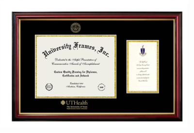 University of Texas Health Science Center at Houston Diploma with Announcement Frame in Petite Mahogany with Gold Trim with Black & Gold Mats for document: 8 1/2"h x 11"w  , diploma: 7"h x 4"w  