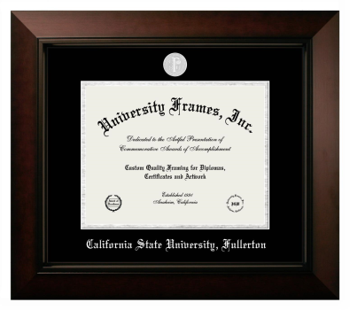 California State University, Fullerton Diploma Frame in Legacy Black Cherry with Black & Silver Mats for document: 8 1/2"h x 11"w  