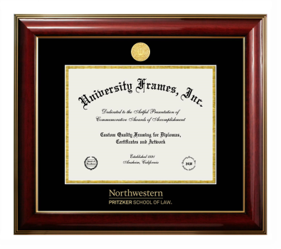 Northwestern University Pritzker School of Law Diploma Frame in Classic Mahogany with Gold Trim with Black & Gold Mats for document: 8 1/2"h x 11"w  