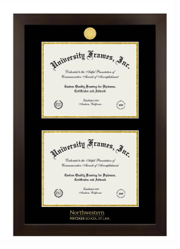 Northwestern University Pritzker School of Law Double Diploma Frame in Manhattan Espresso with Black & Gold Mats for document: 8 1/2"h x 11"w  , document: 8 1/2"h x 11"w  