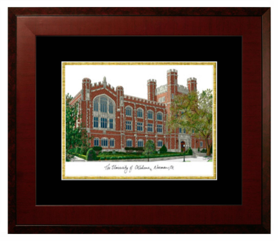 University of Oklahoma College of International Studies Lithograph Only Frame in Honors Mahogany with Black & Gold Mats