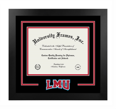 Loyola Marymount University Logo Mat Frame in Manhattan Black with Black & Red Mats for document: 8 1/2"h x 11"w  