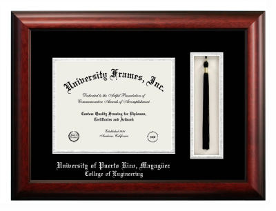 University of Puerto Rico, Mayagüez College of Engineering Diploma with Tassel Box Frame in Satin Mahogany with Black & Silver Mats for document: 8 1/2"h x 11"w  