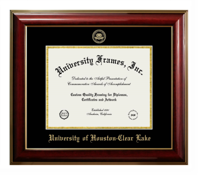 University of Houston Clear-Lake Diploma Frame in Classic Mahogany with Gold Trim with Black & Gold Mats for document: 8 1/2"h x 11"w  