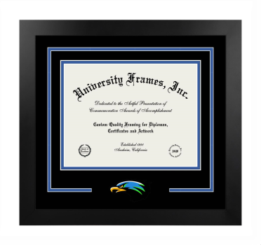 University of Houston Clear-Lake Logo Mat Frame in Manhattan Black with Black & Royal Blue Mats for document: 8 1/2"h x 11"w  