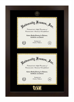 East Los Angeles College CARE Double Diploma Frame in Manhattan Espresso with Black & Gold Mats for document: 8 1/2"h x 11"w  , document: 8 1/2"h x 11"w  