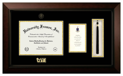East Los Angeles College CARE Diploma with Announcement & Tassel Box Frame in Legacy Black Cherry with Black & Gold Mats for document: 8 1/2"h x 11"w  , diploma: 7"h x 4"w  