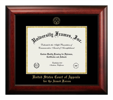 United States Court of Appeals for the Armed Forces Diploma Frame in Satin Mahogany with Black & Gold Mats for document: 8 1/2"h x 11"w  
