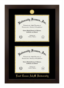 East Texas A&M University Double Diploma Frame in Manhattan Espresso with Black & Gold Mats for document: 8 1/2"h x 11"w  , document: 8 1/2"h x 11"w  