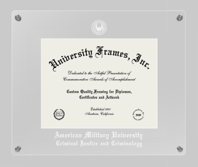 American Military University Criminal Justice and Criminology Lucent Clear-over-Clear Frame in Lucent Clear Moulding with  Mat for document: 8 1/2"h x 11"w  