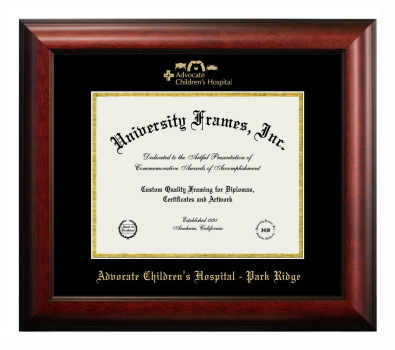 Advocate Children's Hospital - Park Ridge Diploma Frame in Satin Mahogany with Black & Gold Mats for document: 8 1/2"h x 11"w  