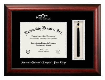 Advocate Children's Hospital - Park Ridge Diploma with Tassel Box Frame in Satin Mahogany with Black & Silver Mats for document: 8 1/2"h x 11"w  