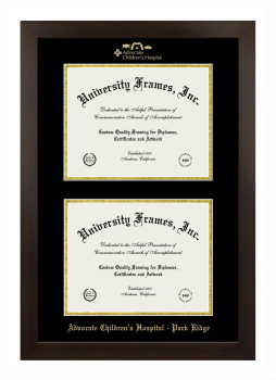 Advocate Children's Hospital - Park Ridge Double Diploma Frame in Manhattan Espresso with Black & Gold Mats for document: 8 1/2"h x 11"w  , document: 8 1/2"h x 11"w  