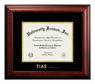 TIAS School for Business and Society Diploma Frame in Satin Mahogany with Black & Gold Mats for document: 8 1/2"h x 11"w  