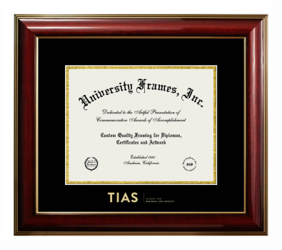 TIAS School for Business and Society Diploma Frame in Classic Mahogany with Gold Trim with Black & Gold Mats for document: 8 1/2"h x 11"w  