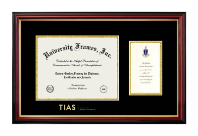 TIAS School for Business and Society Diploma with Announcement Frame in Petite Mahogany with Gold Trim with Black & Gold Mats for document: 8 1/2"h x 11"w  , diploma: 7"h x 4"w  